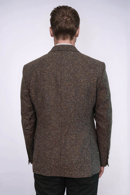 Houndstooth Pattern Wool Brown Men Blazer - Wessi