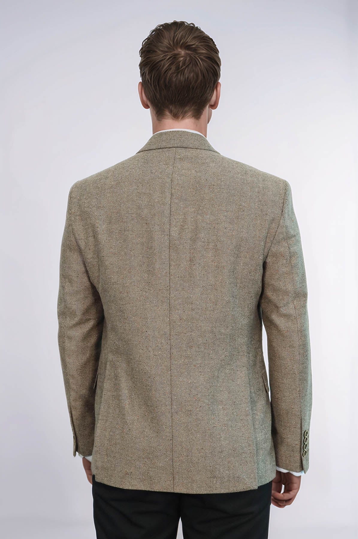 Houndstooth Pattern Wool Cream Men Blazer - Wessi