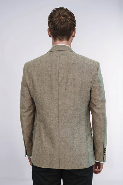 Houndstooth Pattern Wool Cream Men Blazer - Wessi