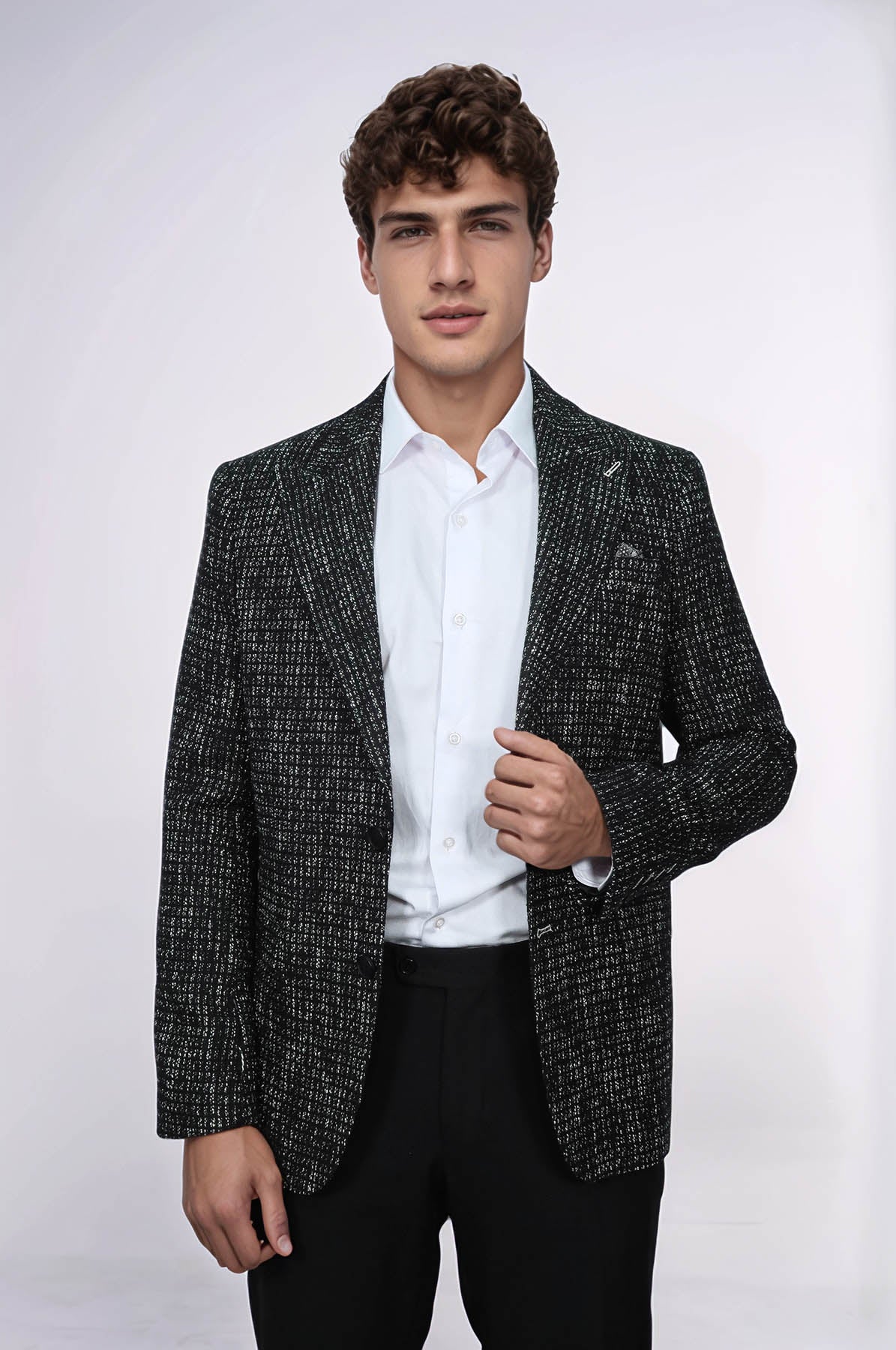 Slim Fit Patterned Sport Black Men Blazer - Wessi