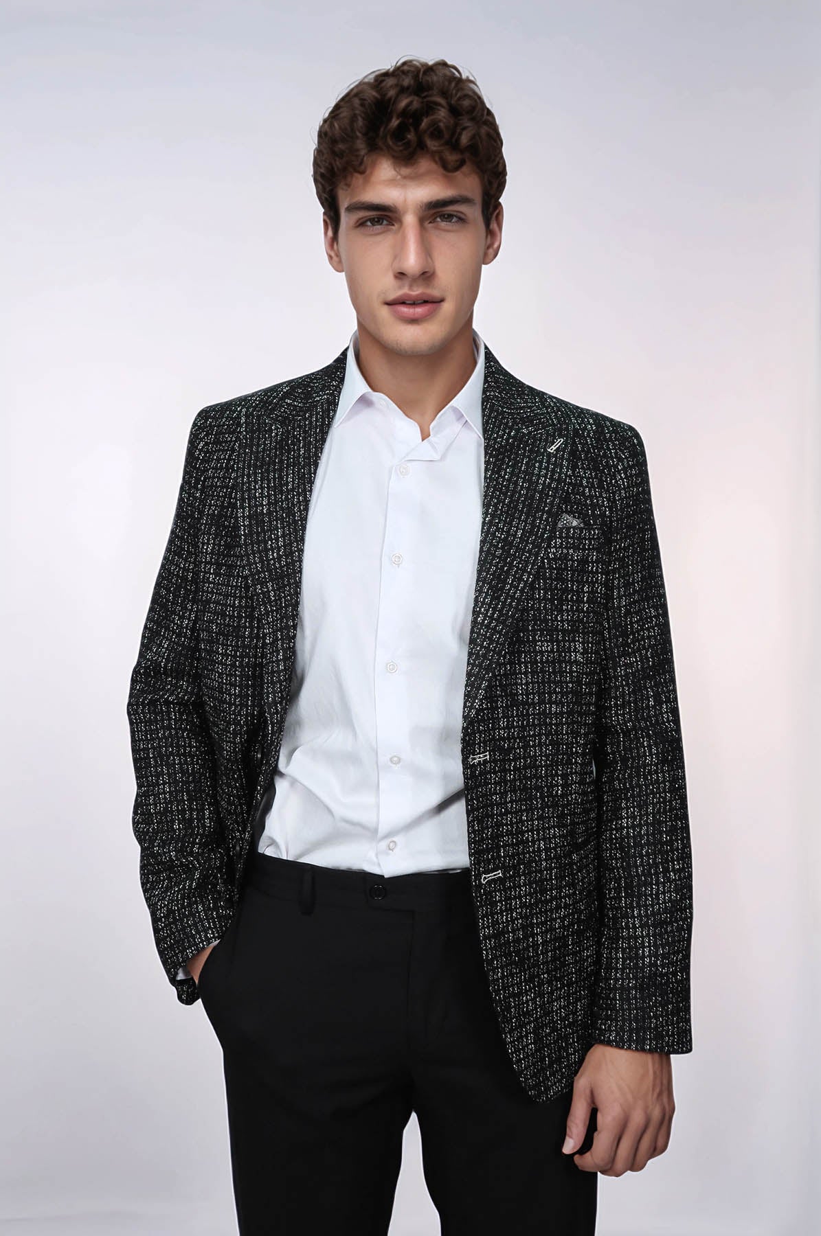 Slim Fit Patterned Sport Black Men Blazer - Wessi