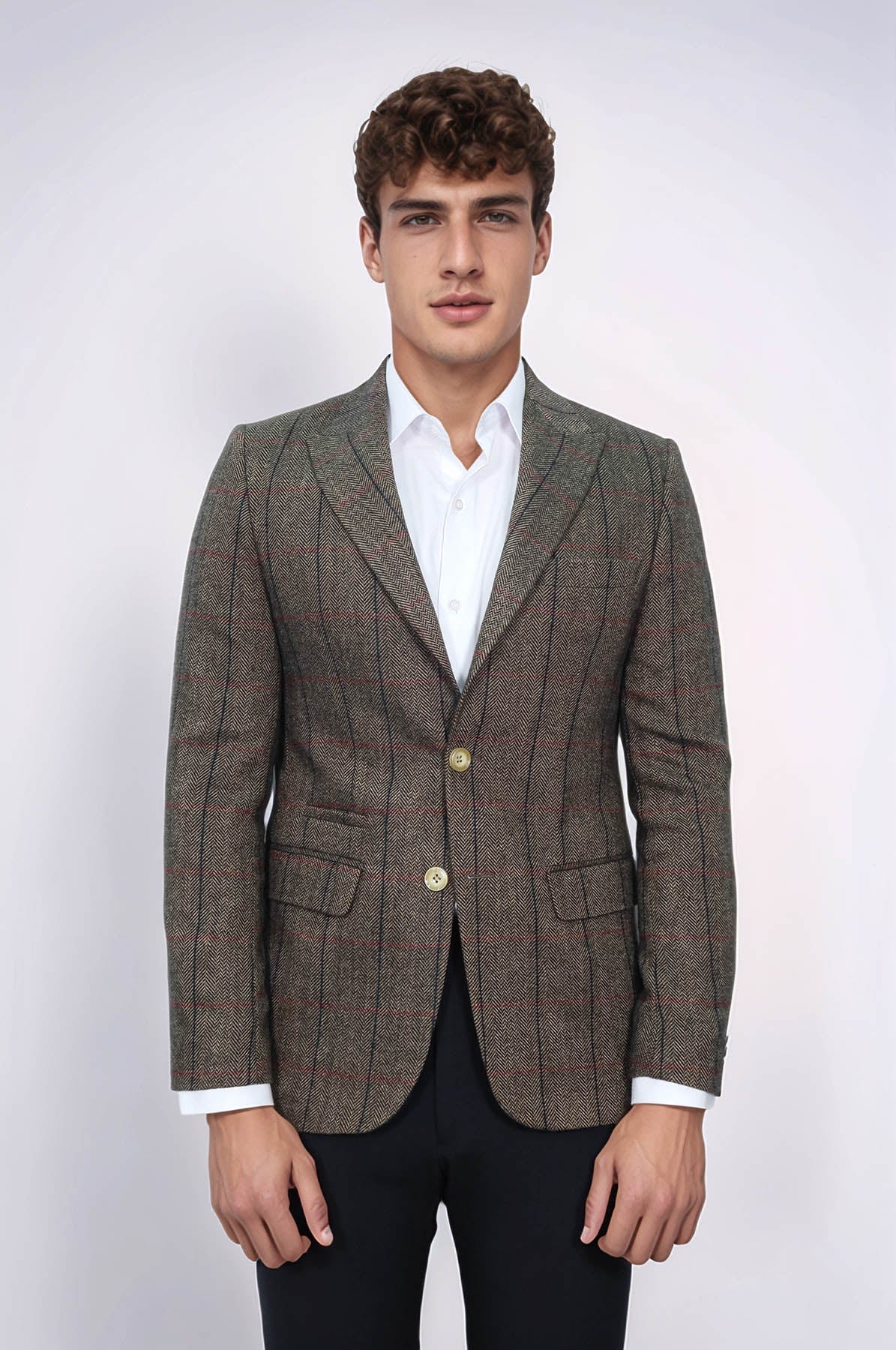 Checked Brown Slim-Fit Men&