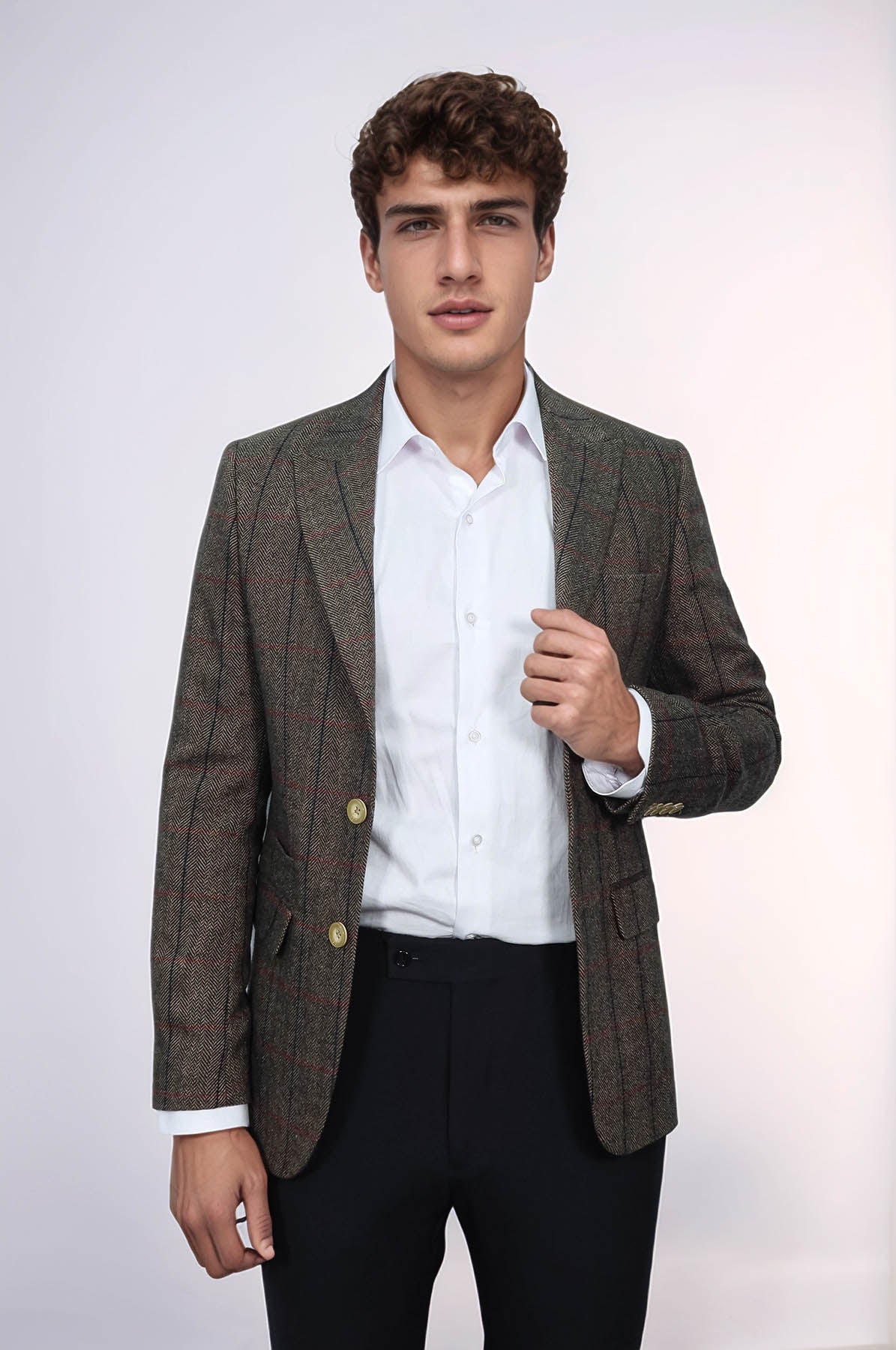 Checked Brown Slim-Fit Men&