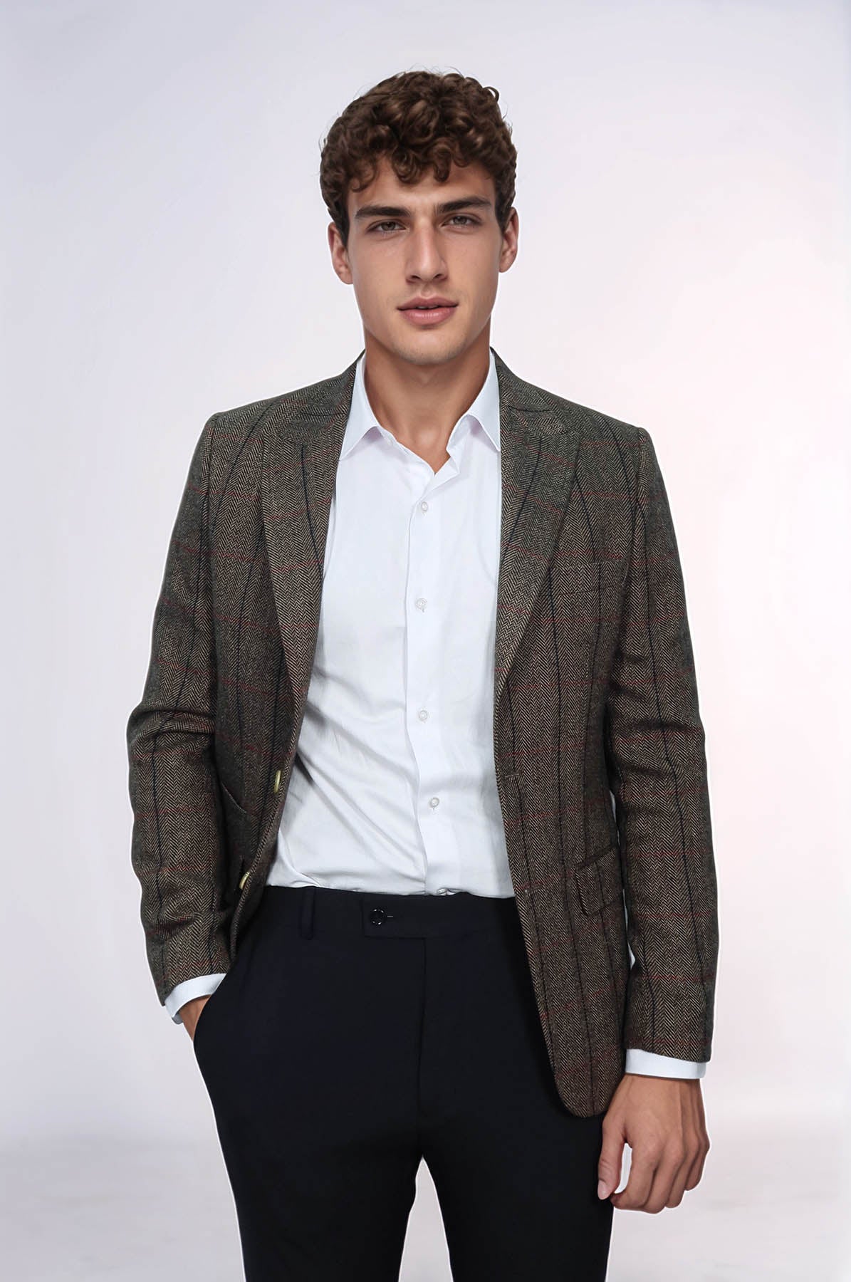 Checked Brown Slim-Fit Men&