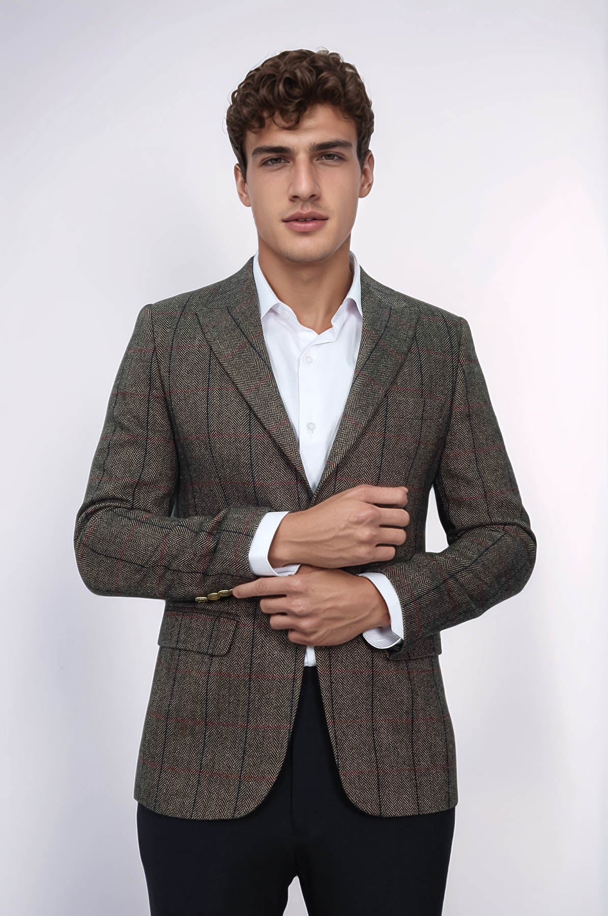Checked Brown Slim-Fit Men&