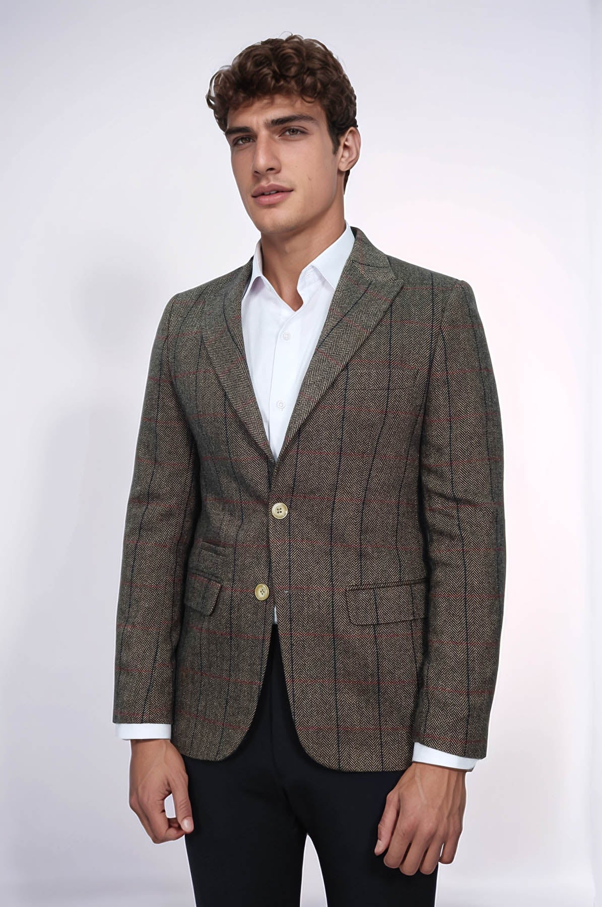 Checked Brown Slim-Fit Men&