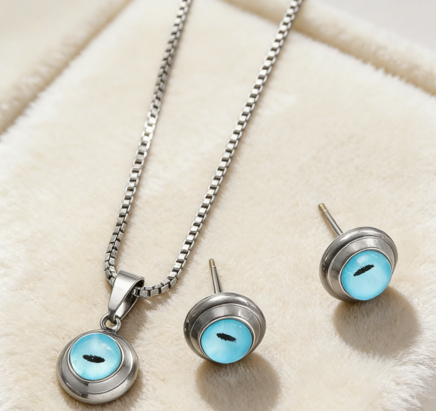 Evil Eye Stainless Steel Necklace &amp; Earrings