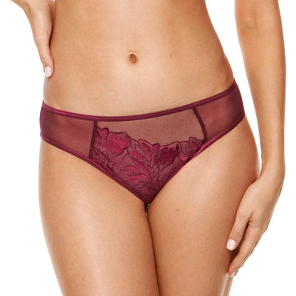 Gorteks Coco Burgundy Sheer Mid Rise Bikini Panty