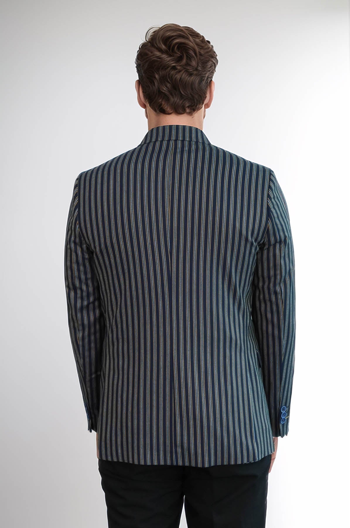 Navy Blue Striped Slim-Fit Blazer - Wessi