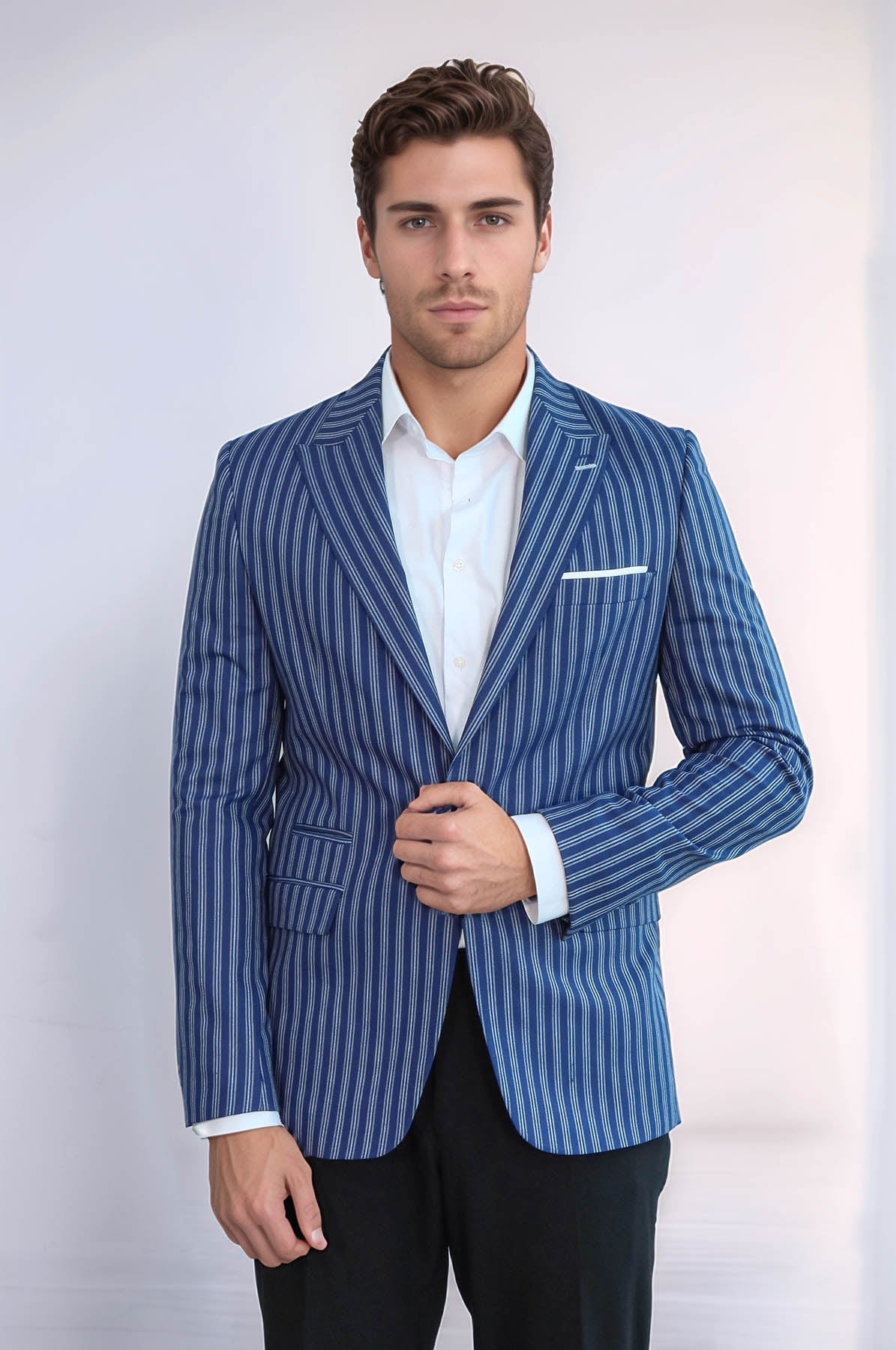 Striped Blue Slim-Fit Blazer - Wessi