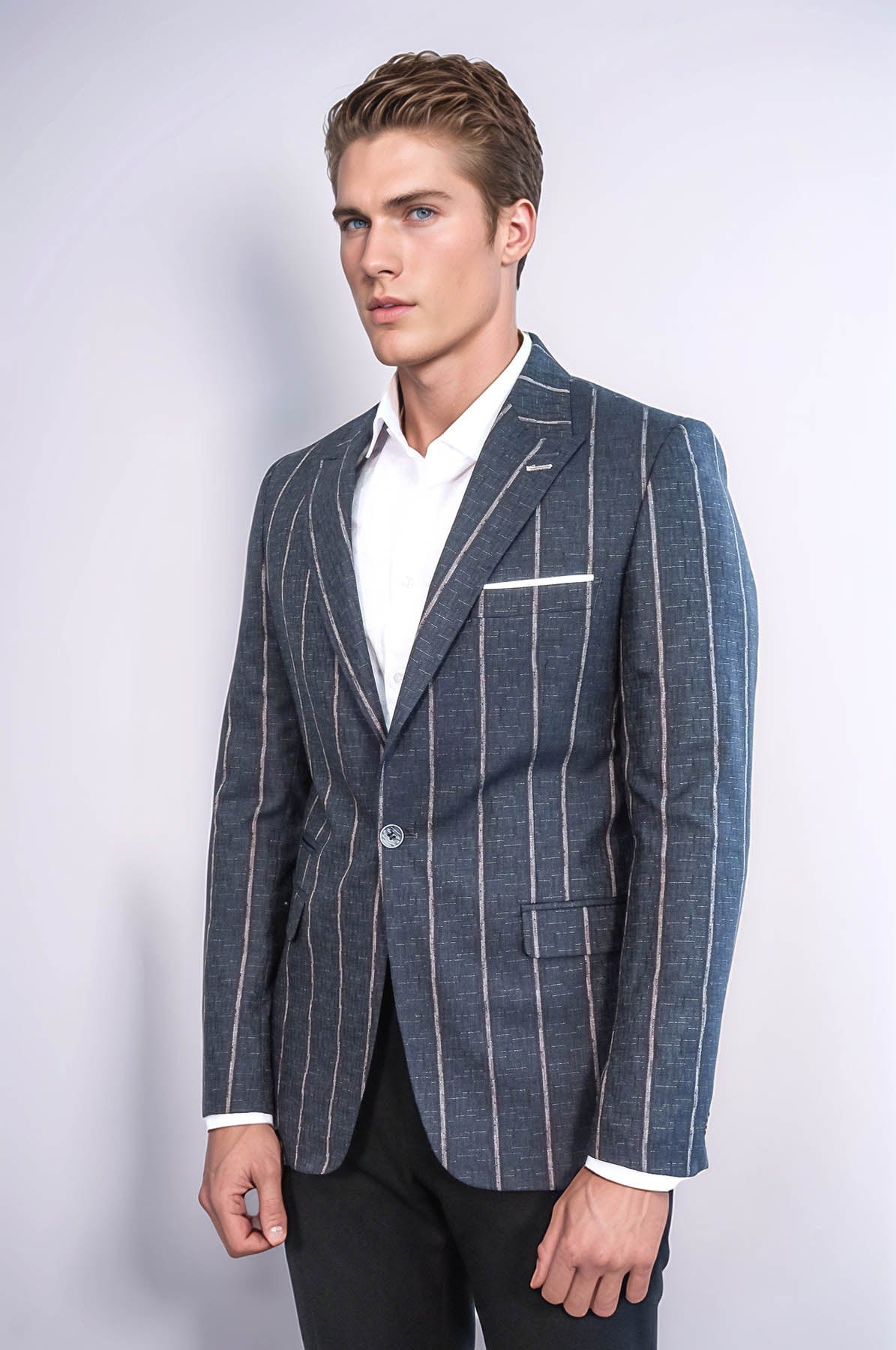 Striped Dark Grey Slim-Fit Blazer - Wessi