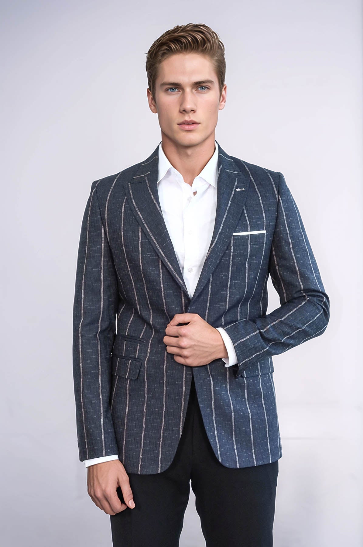 Striped Dark Grey Slim-Fit Blazer - Wessi