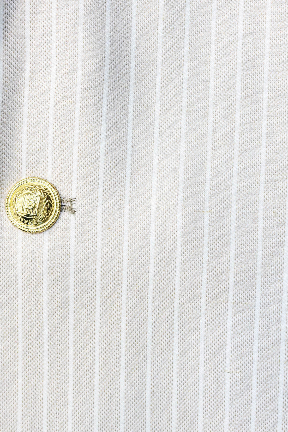 Cream Striped Linen Gold Metal Button Slim Fit Men&
