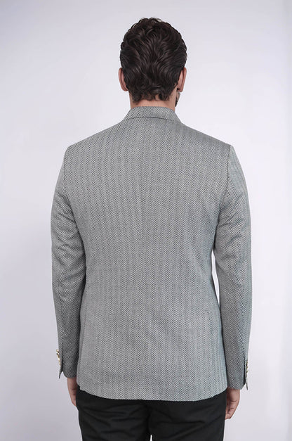 Black Herringbone Pattern Gold Metal Button Slim Fit Men&