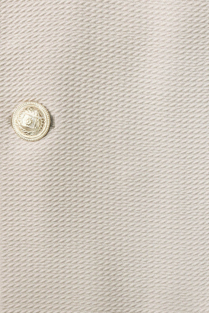 Beige Textured Gold Metal Button Slim Fit Men&