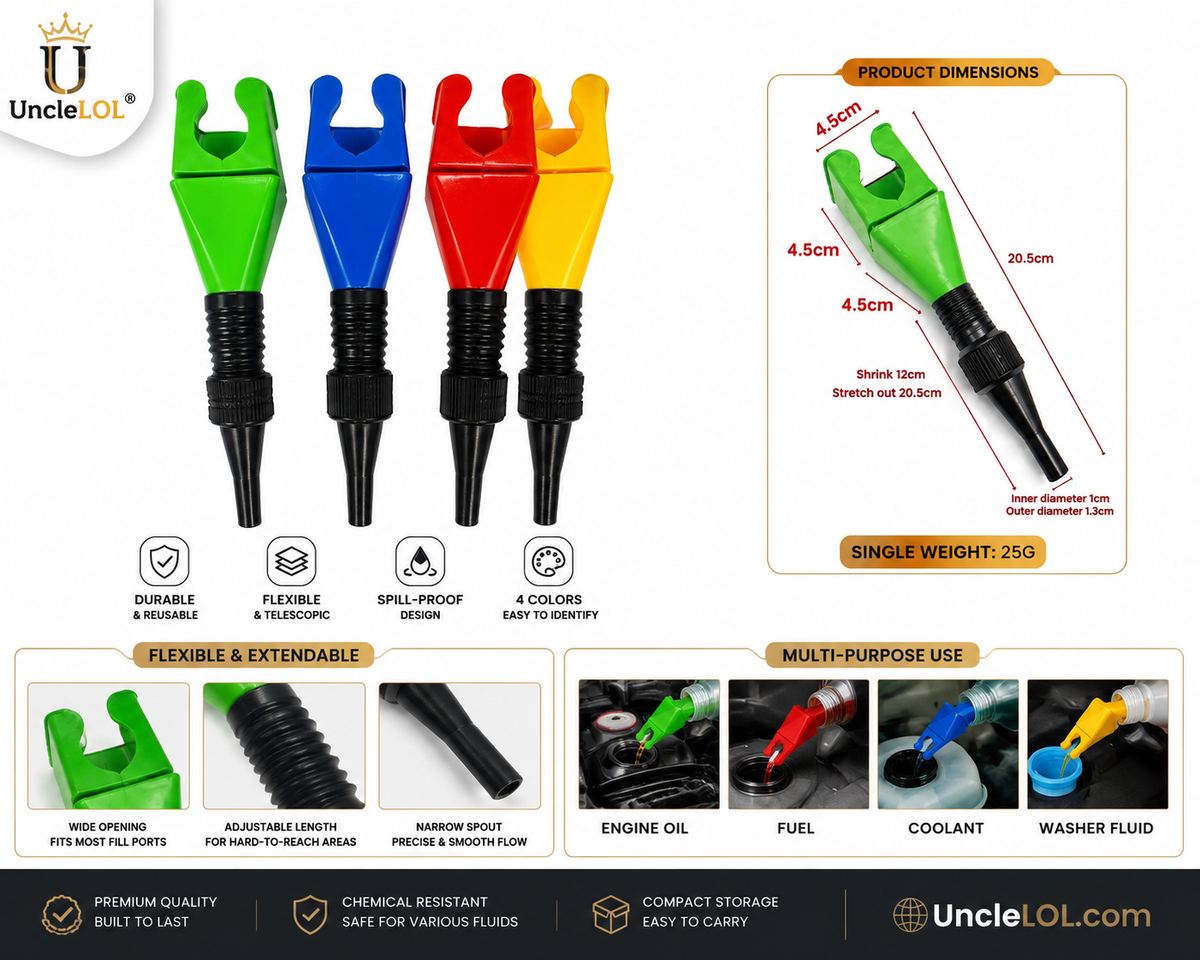 1 Pack Flexible Telescopic Refueling Funnel Set | Multi-Purpose Oil &amp; Fuel Funnels | UncleLOL