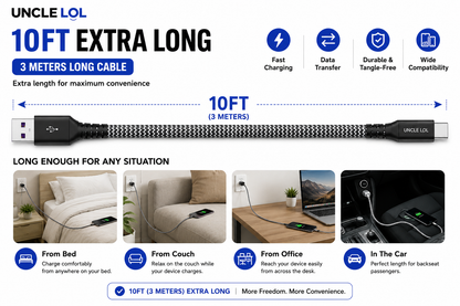 USB-C Fast Charging Cable 10FT – Premium Quality, Extra Long &amp; Durable | Wholesale Warehouse Pricing