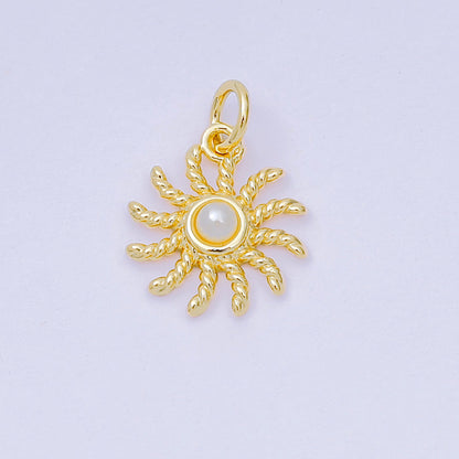24K Gold Filled 13.5mm Shell Pearl Ribbed Celestial Sun Charm | D274