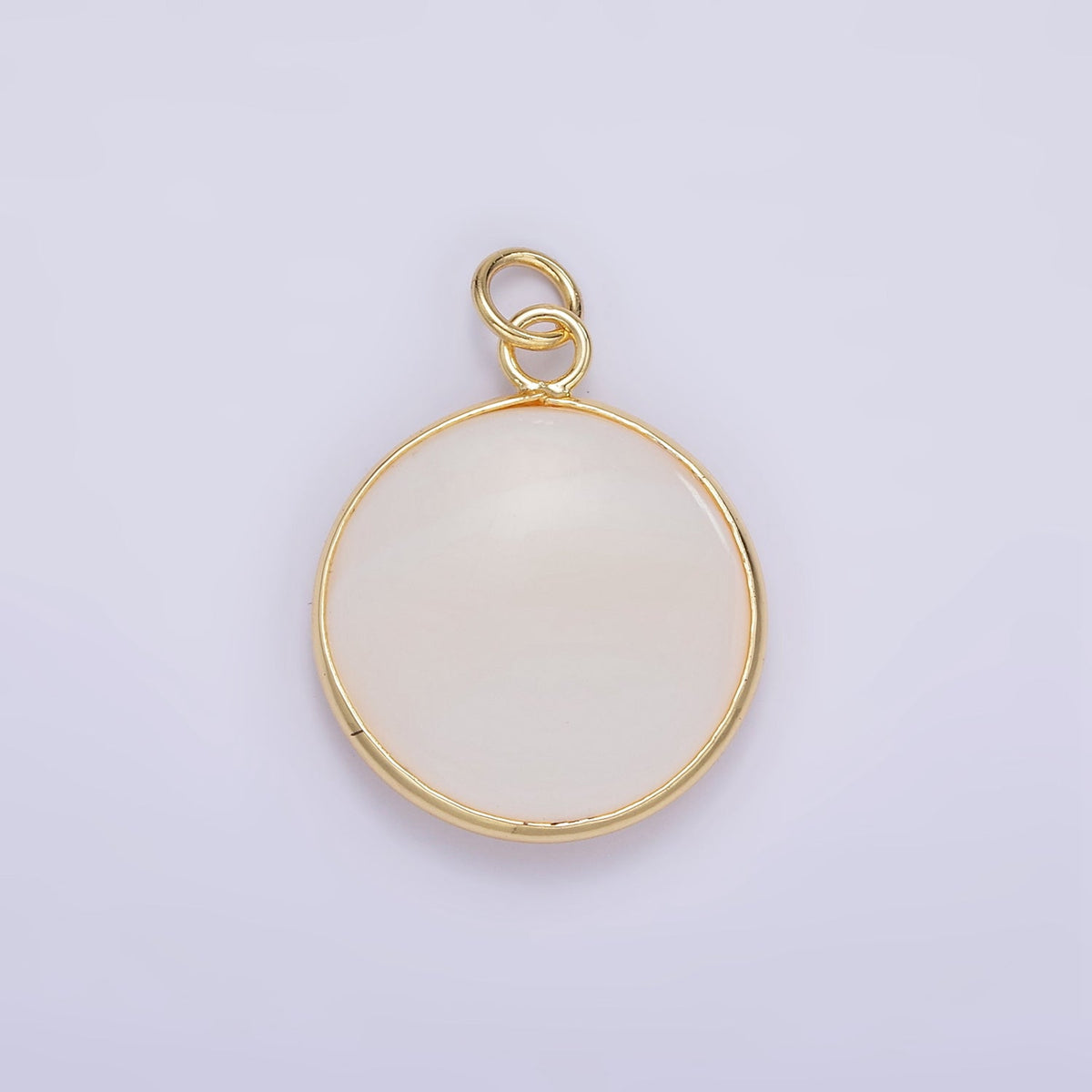 14K Gold Filled 25mm Shell Pearl Bezel Round Gemstone Charm | D568