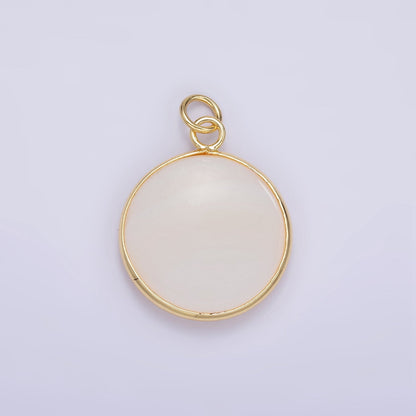 14K Gold Filled 25mm Shell Pearl Bezel Round Gemstone Charm | D568