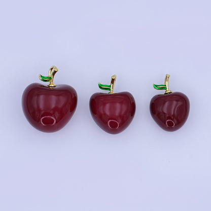 24K Gold Filled Red Washington Apple Fruit Enamel 3D Multidimensional Pendant | AH422-AH424