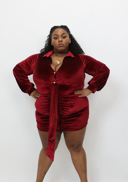 “Florrie” Burgundy Velvet Dress
