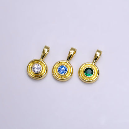 14K Gold Filled Birthstone CZ Lined-Bezel Round Pendant | N1970