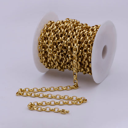 24K Gold Filled Thick Rolo Unfinished Chain by Yard, Thick Chunky 7.6X6 Rolo Wholesale Bulk Roll Chain For Jewelry Making | ROLL-572