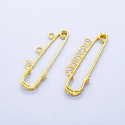24K Gold Filled 50mm Triple, Multiple Loop Safety Pin Brooch Bag Charm Finding | Z1074 Z1075