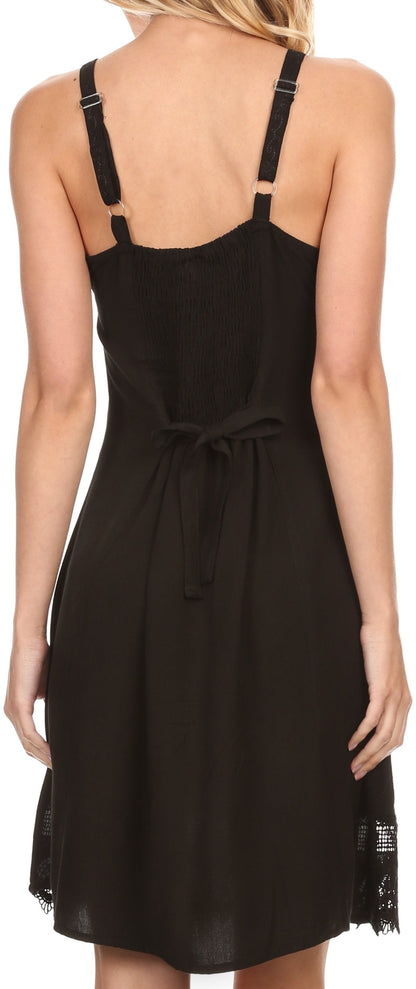 Sakkas Ameelynn Short Embroidered Batik Festival Sleeveless Spaghetti Strap Dress