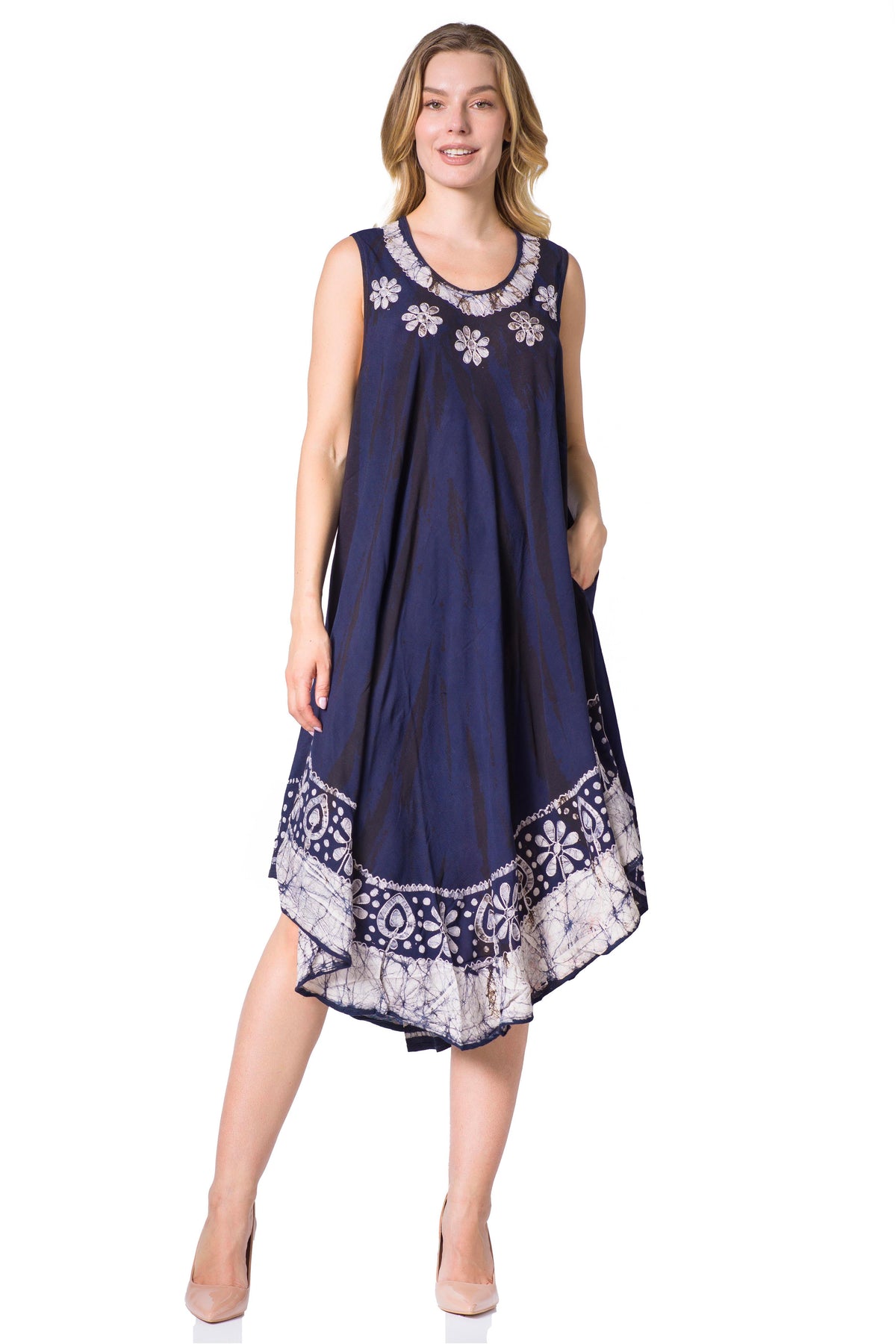 Sakkas Alexis Embroidered Long Sleeveless Floral Caftan Dress / Cover Up