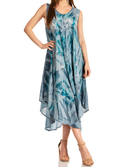 Sakkas Laeila Tie Dye Washed Long Sleeveless Tank Top Caftan Dress / Cover Up
