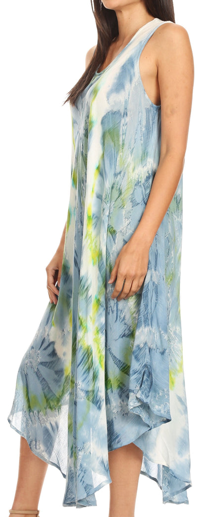 Sakkas Laeila Tie Dye Washed Long Sleeveless Tank Top Caftan Dress / Cover Up