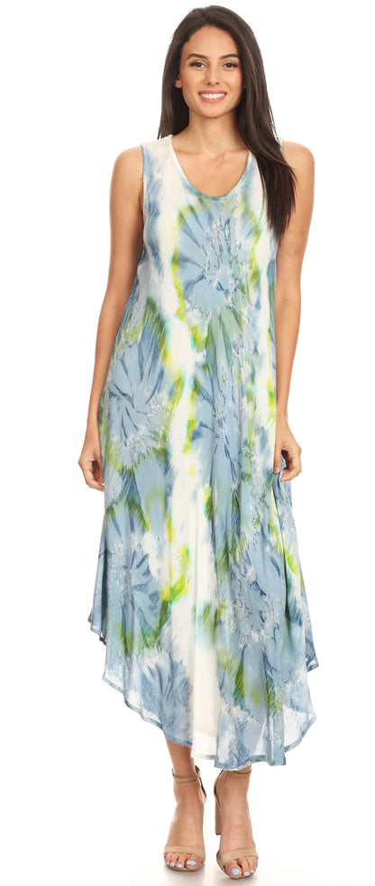 Sakkas Laeila Tie Dye Washed Long Sleeveless Tank Top Caftan Dress / Cover Up
