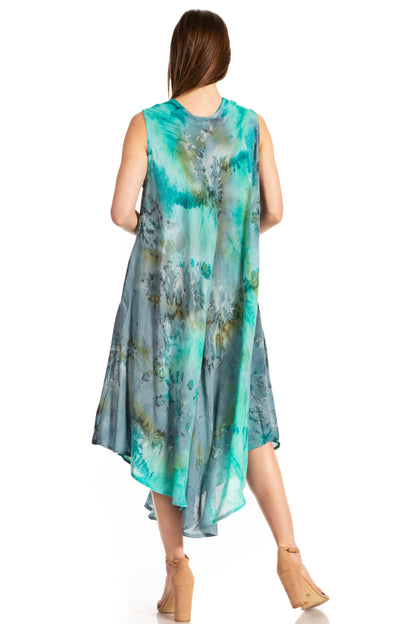 Sakkas Laeila Tie Dye Washed Long Sleeveless Tank Top Caftan Dress / Cover Up