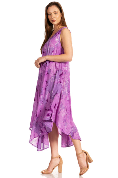 Sakkas Laeila Tie Dye Washed Long Sleeveless Tank Top Caftan Dress / Cover Up