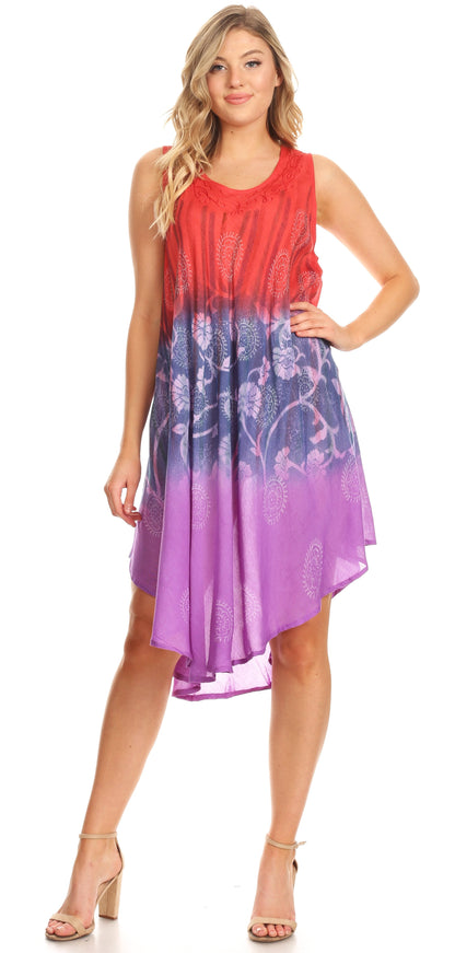 Sakkas Marina Dip Dyed Floral Batik Short Sleeve Dress / Cover Up