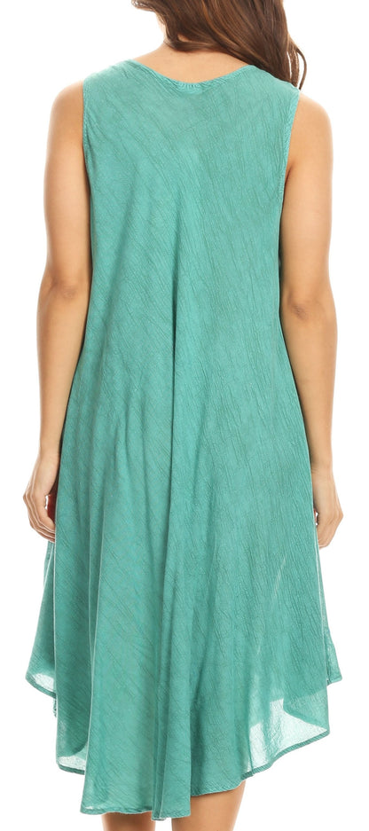 Sakkas Ecrin Women Tie-dye Sleeveless Stonewashed Caftan Cover up Dress Flowy