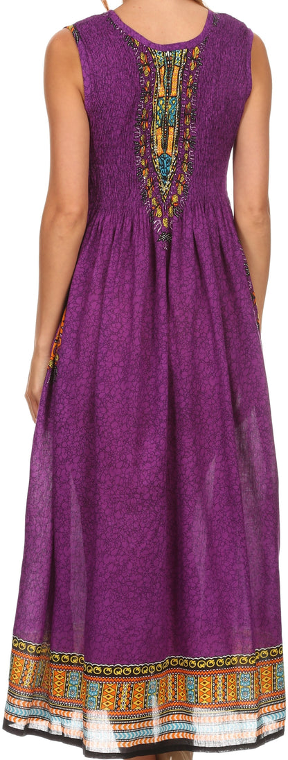 Sakkas Hoola Long Tall Full Length Tribal Printed Batik Tank Top Sleeveless Dress