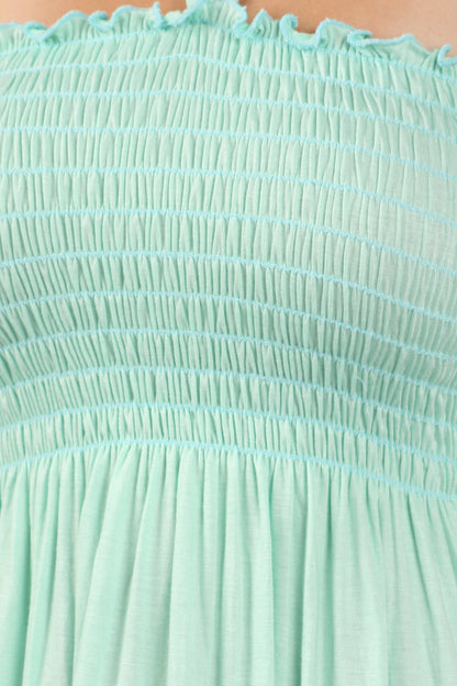 Sakkas Soft Jersey Feel Solid Color Smocked Bodice String Halter Long Dress