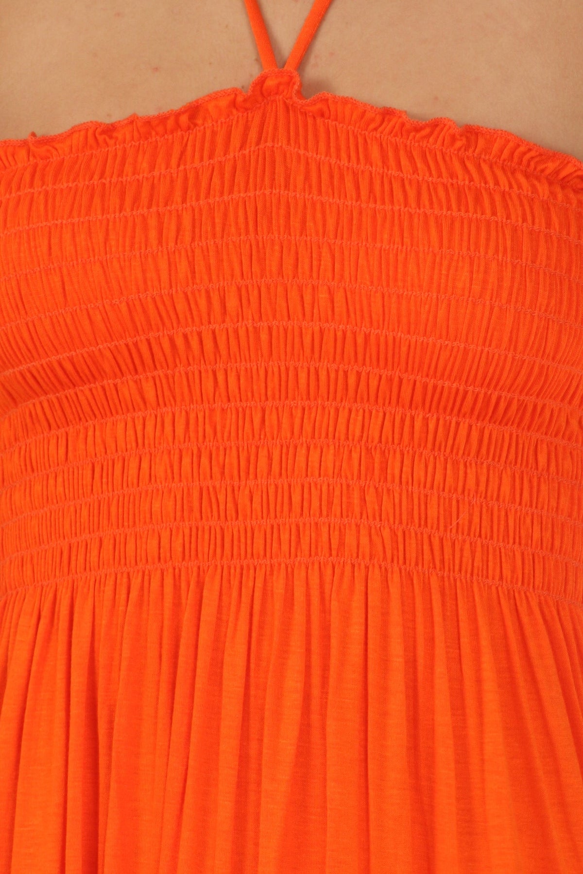Sakkas Soft Jersey Feel Solid Color Smocked Bodice String Halter Long Dress