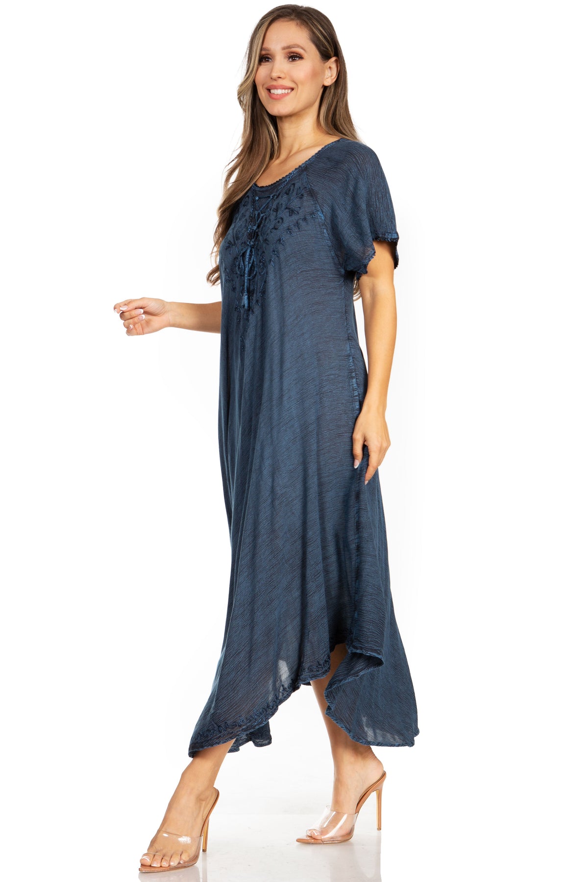 Sakkas Lilia Embroidered Lace Up Bodice Relaxed Fit  Maxi Sun Dress