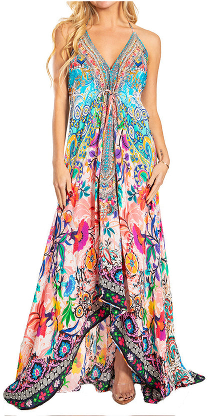 Sakkas Lizi 2025 Womens Maxi High-low Halter Handkerchief Long Dress Beach Party