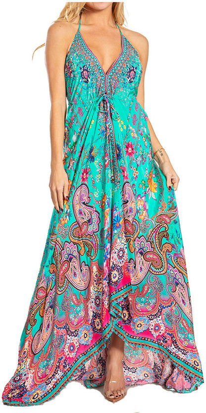 Sakkas Lizi 2025 Womens Maxi High-low Halter Handkerchief Long Dress Beach Party