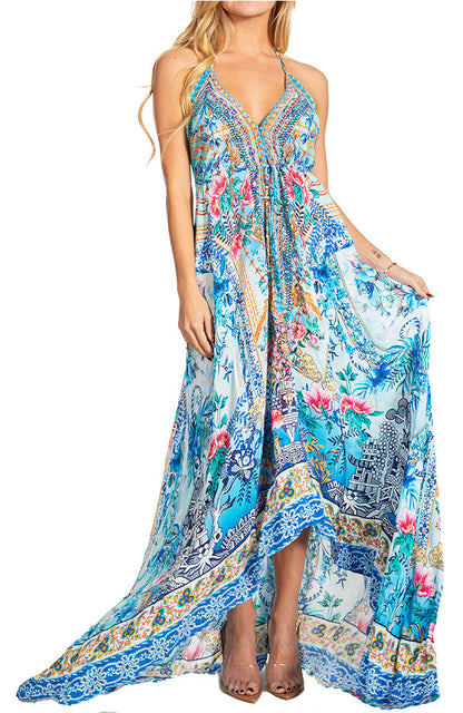 Sakkas Lizi 2025 Womens Maxi High-low Halter Handkerchief Long Dress Beach Party