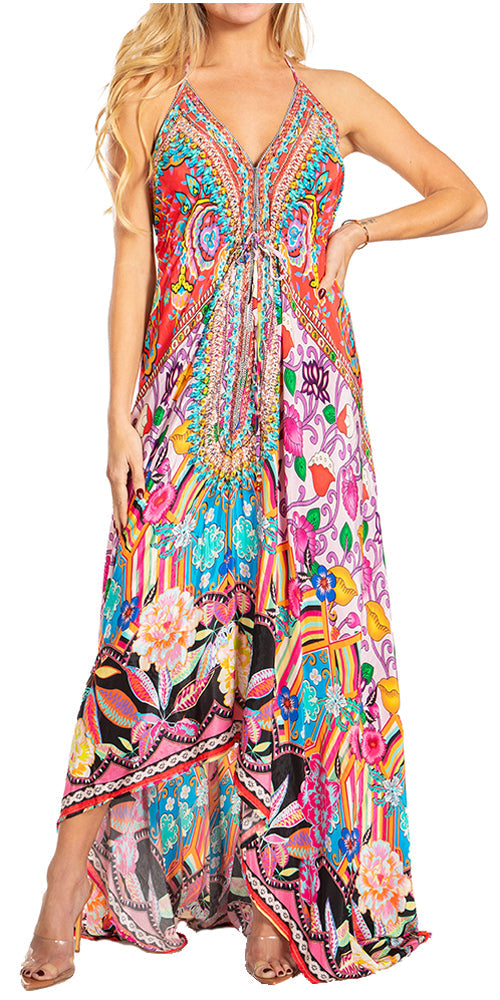 Sakkas Lizi 2025 Womens Maxi High-low Halter Handkerchief Long Dress Beach Party