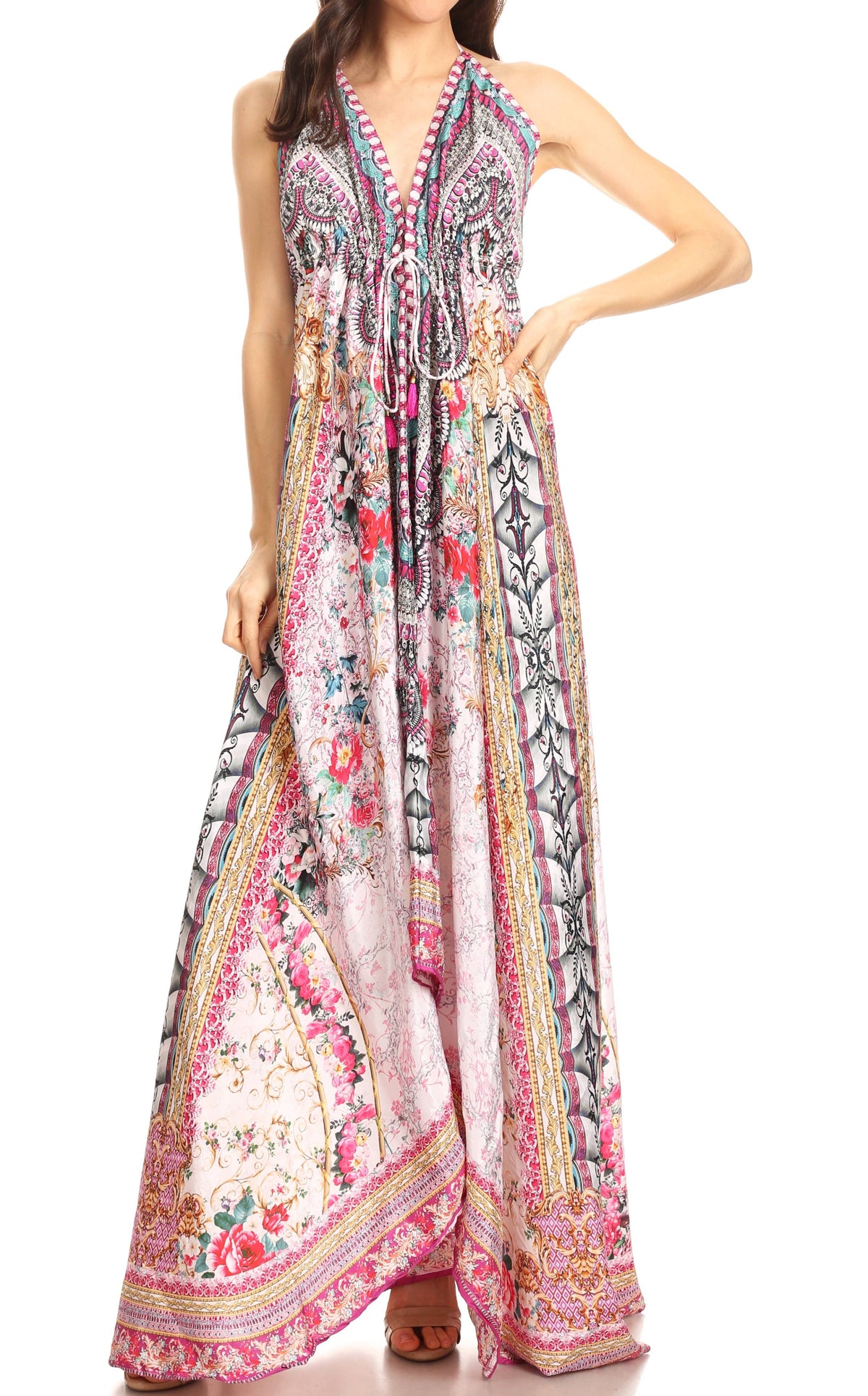 Sakkas Lizi Womens Maxi High-low Halter Handkerchief Long Dress Beach Party