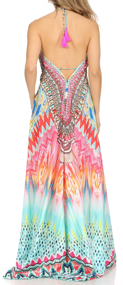 Sakkas Lizi Womens Maxi High-low Halter Handkerchief Long Dress Beach Party