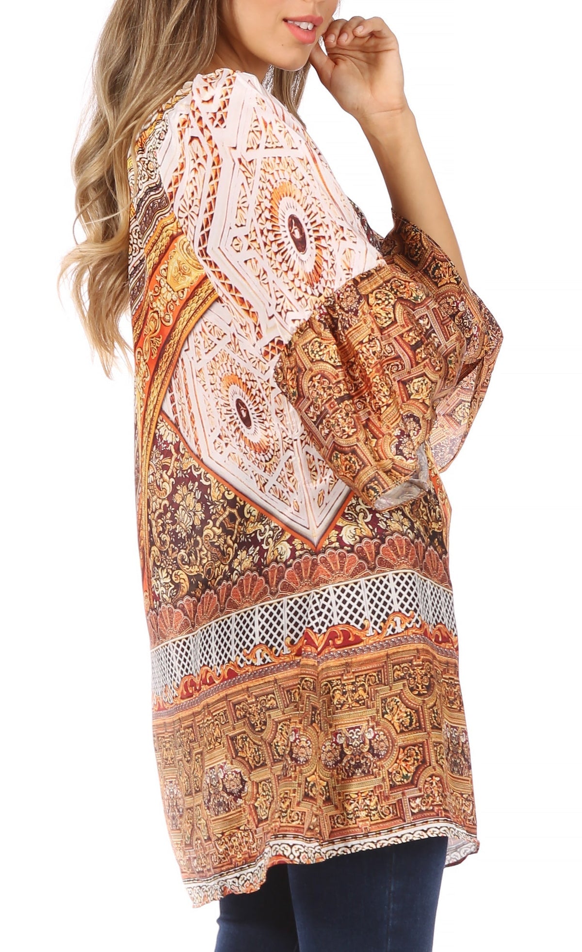 Sakkas Inna Colorful Shift Dress Tunic with Bell Ruffled Sleeves &amp; Rhinestones