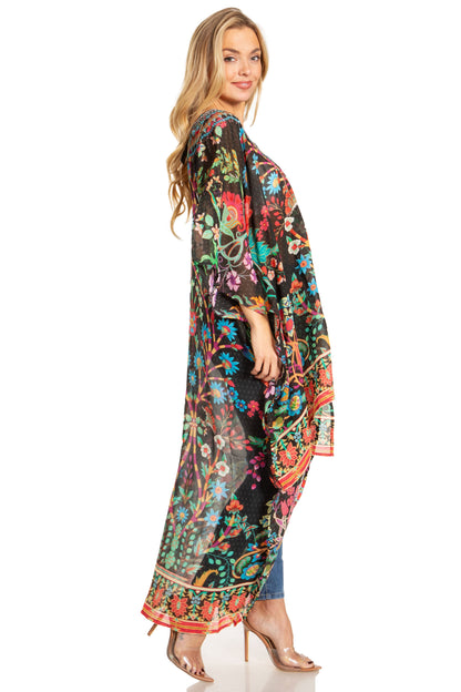 Sakkas Zeke Hi Low V-Neck Caftan Dress Printed Top Cover / Up